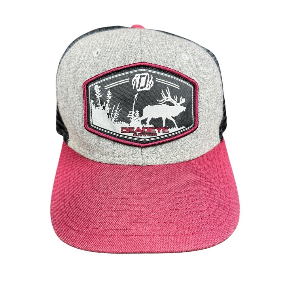Deadeye Outfitters Elk Patch Logo Snapback Trucker Hat Mesh Back Cap Maroon Gray - Picture 3 of 10